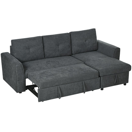 HOMCOM 3 Seater Sofa Bed, L Shaped Pull Out Sofa Bed with Storage, Convertible Click Clack Settee Sectional Sleeper Futon for Living Room, Office, Dark Grey