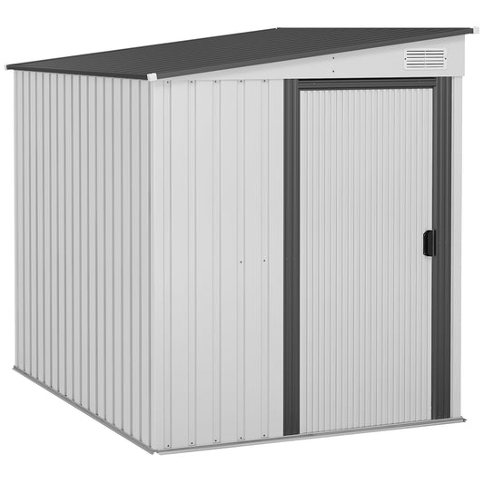 Outsunny 7 x 5ft Galvanised Metal Shed, with Sliding Door - White