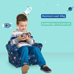 HOMCOM Kids Planet-Themed Armchair, with Non-Slip Feet, Wooden Frame - Blue