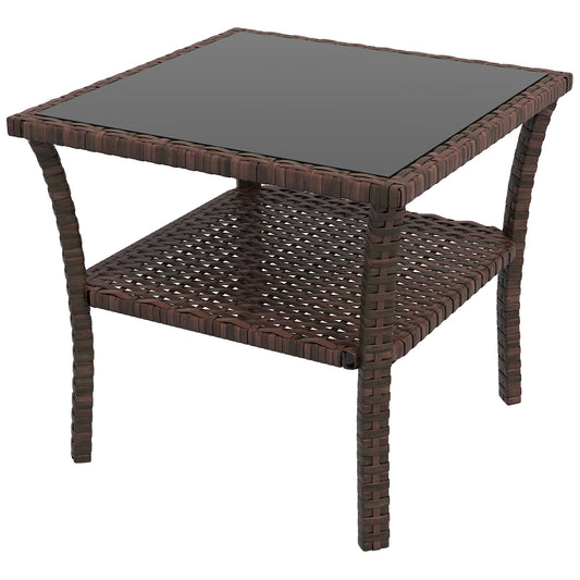 Outsunny Two-tier PE Rattan Square Coffee Table - Brown