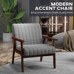 HOMCOM Mid Century Accent Chair, with Wooden Legs - Grey