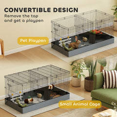 PawHut 2 in 1 Guinea Pig Cage, Rabbit Cage Pet Playpen with 2 Separate Area, Waterproof Oxford Fabric Floor for Hedgehogs