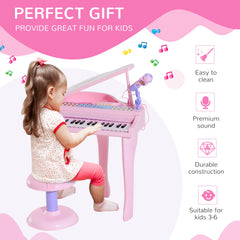 HOMCOM 37 Keys Kids Mini Electronic Keyboard Children Grand Piano with Stool Microphone Light Musical Instrument Educational Game Toy Set (Pink)