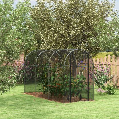 Outsunny 360 x 120cm Galvanised Steel Fruit Cage, Plant Protection Tent with Zipped Door, Black