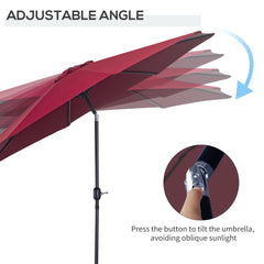 Outsunny 3(m) Tilting Parasol Garden Umbrellas, Outdoor Sun Shade with 8 Ribs, Tilt and Crank Handle for Balcony, Bench, Garden, Wine Red