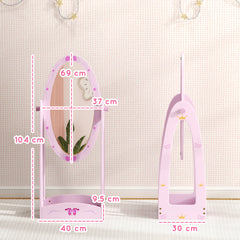 AIYAPLAY Kids Full Length Mirror, 360√Ç¬∞ Rotating Children Standing Mirror with Storage Shelf, Pink