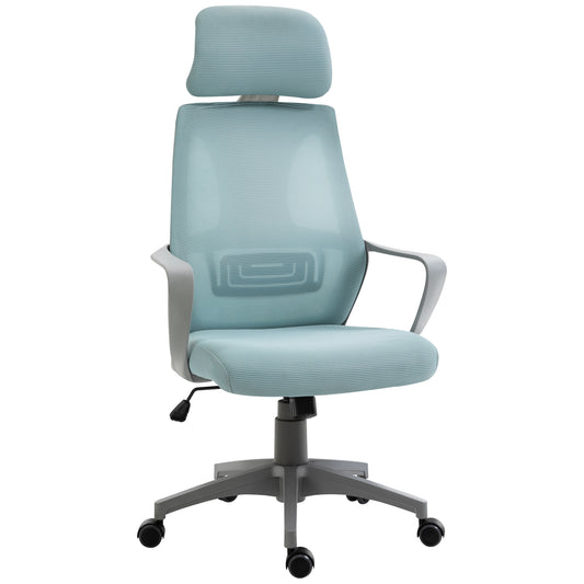 Vinsetto Ergonomic Office Chair, High Back Computer Chair, Mesh Desk Chair with Lumbar Support, Headrest, Wheel, Adjustable Height, Blue