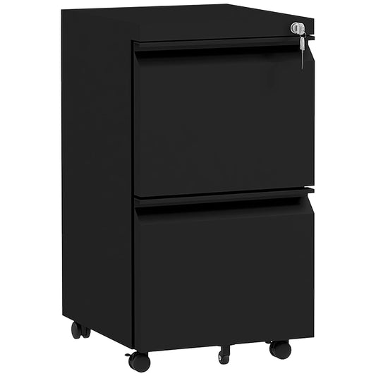 Vinsetto 2-Drawer Mobile Filing Cabinet, Steel Lockable File Cabinet for Letter, A4 and Legal Size, Pre-Assembled Body, Black