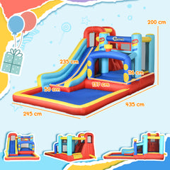 Outsunny 4 in 1 Bouncy Castle, with Slide, Pool, Trampoline, Climbing Wall, Blower - Multicoloured