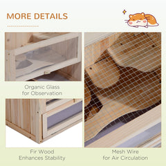 PawHut Wooden Hamster Cage Mouse Mice Rodent Small Animals Hutch Exercise Play House 60 x 35 x 42cm, Natural Wood Finish