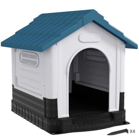 PawHut Plastic Dog Kennel with Windows, for Garden Patio, Medium and Large Dogs, 101 x 88 x 99cm - Blue