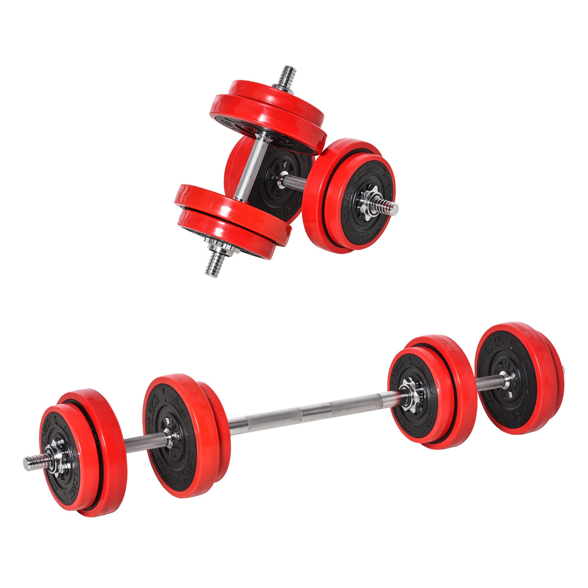 HOMCOM 20KGS 2-In-1 Dumbbell & Barbell Adjustable Set Strength Muscle Exercise Fitness Plate Bar Clamp Rod Home Gym Sports Area