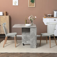 HOMCOM Folding Dining Table, Drop Leaf Table with 2-Tier Shelves, Rolling Casters, for Small Spaces, Kitchen, Cement Grey