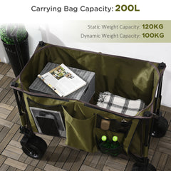 Outsunny Folding Garden Trolley, Cargo Traile on Wheels, Collapsible Camping Trolley, Outdoor Utility Wagon with Steel Frame and Oxford Fabric, Green