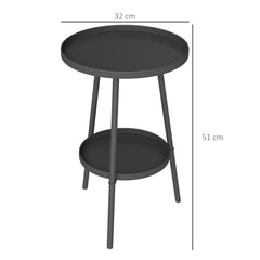 Outsunny Round Garden Table, 2-Tier Small Side Table, Metal Patio Table Coffee Table Dining Table for Porch Deck Balcony, Black