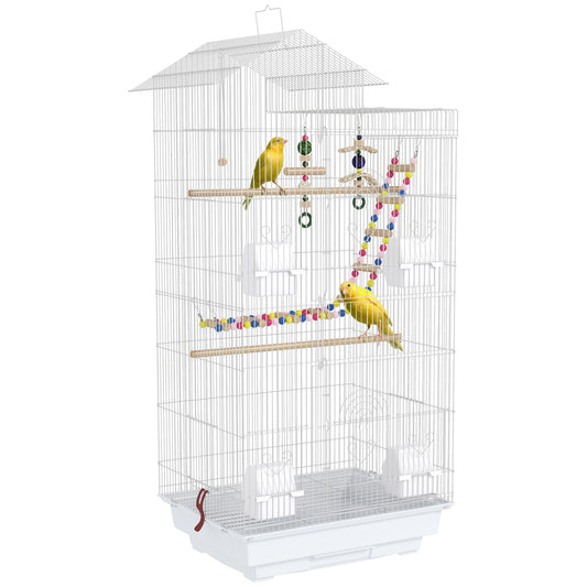 PawHut Bird Cage for Budgies, Finches, Canaries w/ Accessories, Toys, Tray, White