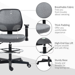 Vinsetto Drafting Chair, Fabric Office Chair, Ergonomic Painting Chair with Height Armrest Adjustable and Foot Ring, 360√Ç¬∞ Swivel Stool Chair for Standing Desk, Grey