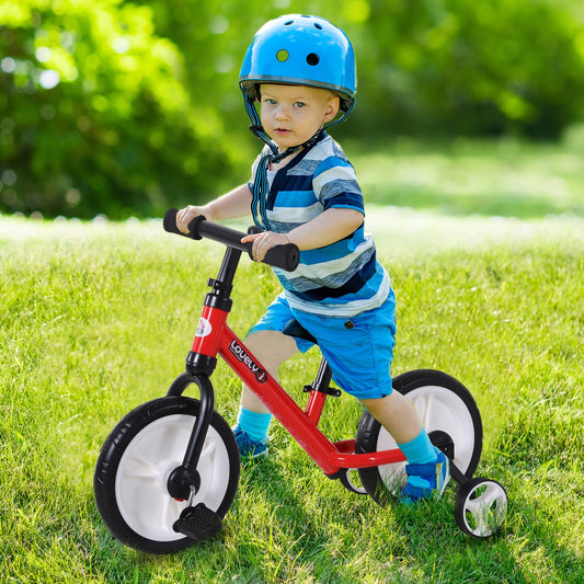 HOMCOM 11 Inch Kids Balance Bike Training Pedal Bicycle W/ Removable Stabilizers EVA Tyres Adjustable Seat Height 2 to 5 Years Gift for Boys Girls Red