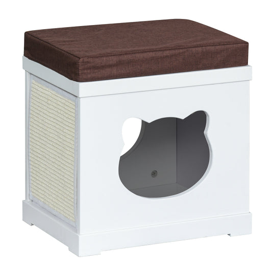 PawHut Cat House Bed Cat Scratching Cube for Small Cat Pet Furniture with Removable Scratching Pad and Soft Cushion White