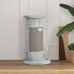 PawHut 58cm Cat Scratching Post, with Covered Plush, Play Balls, for Corner Walls - Grey