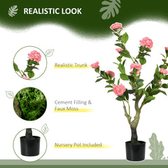 HOMCOM Artificial Plant Camellia Flower in Pot, Fake Plant for Indoor Outdoor, 95cm, Pink