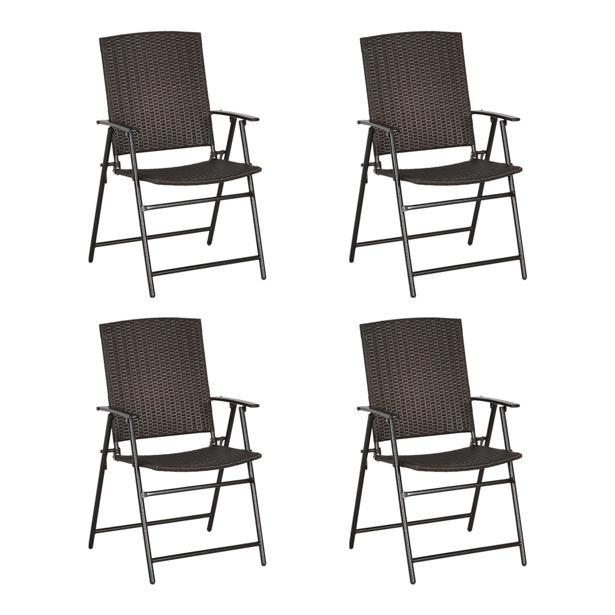 Outsunny Set of Four Folding Rattan Seat Chairs - Brown