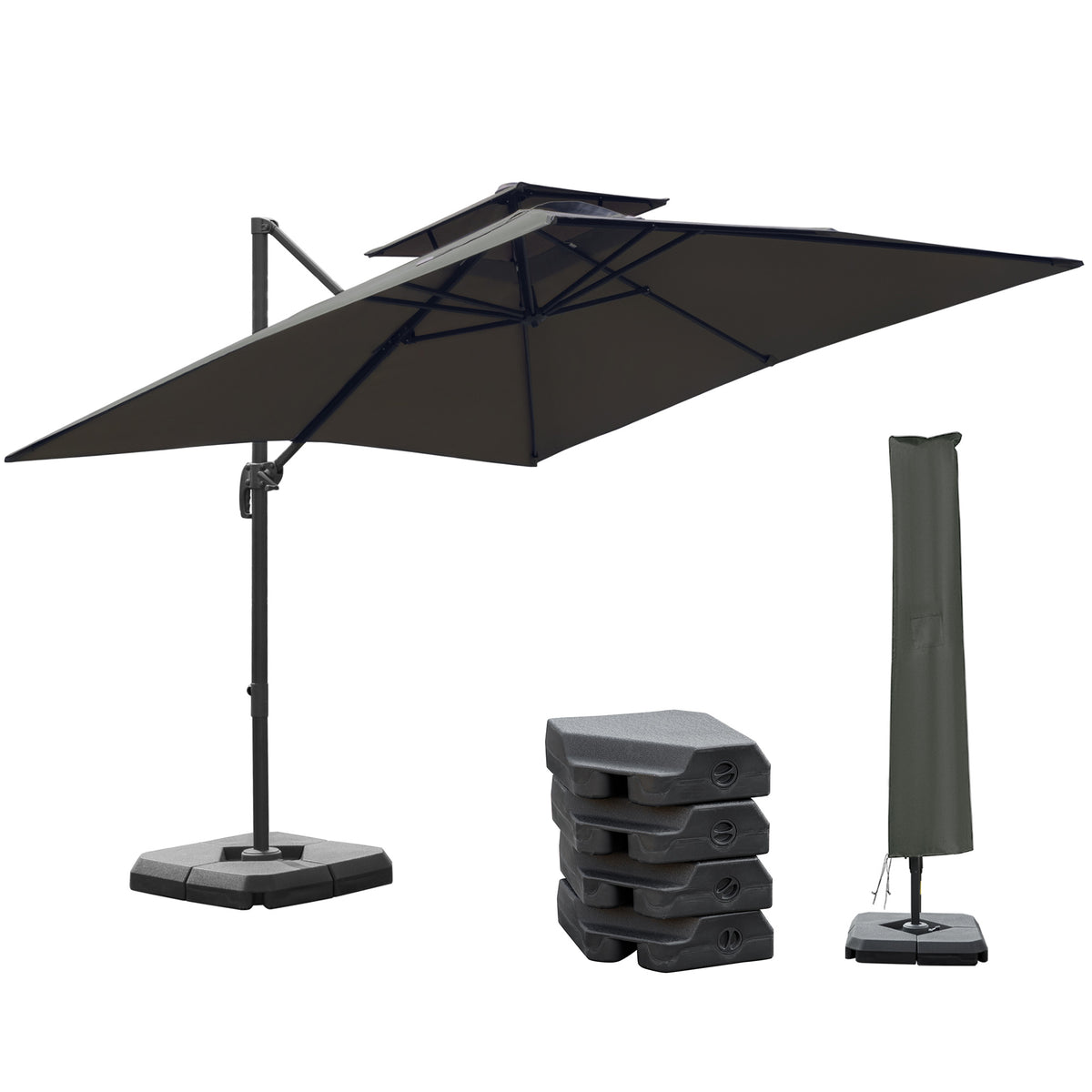 Outsunny Cantilever Parasol 360 Degree Rotation Angle Adjustment Outdoor Market Garden Umbrella - Dark Grey