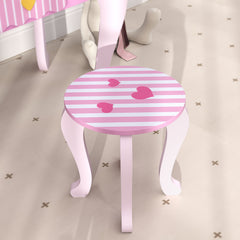 AIYAPLAY Kids Dressing Table Set, Vanity Table with Stool, Mirror, Drawer, Desktop Storage, Heart Theme, Pink