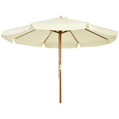 Outsunny 3.3(m) Patio Umbrella, Garden Parasol, Outdoor Sun Shade Canopy with 8 Bamboo Ribs, Ruffles and Wood Pole, Beige