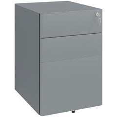 Vinsetto Lockable Cabinet, Rolling Filing Cabinet with 3 Drawers, Steel Office Drawer Unit for A4, Letter, Legal Sized Files