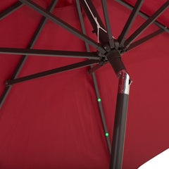 Outsunny â2.7m Garden 24 LED Light Parasol Solar Outdoor Tilt Sun Umbrella Patio Club Party Event Manual Sun Shade w/ Hand Crank and 8 Ribs, Red