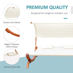 Outsunny Hammock Chaise Day Bed with Canopy Wooden Double Sun Lounger - Cream