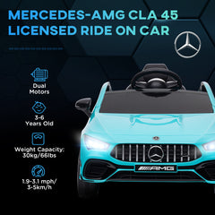 سيارة مرسيدس AMG CLA 45 كهربائية مرخصة من AIYAPLAY للأطفال بقوة 12 فولت مع جهاز تحكم عن بعد وأضواء تعليق وبوق موسيقى - أزرق فاتح