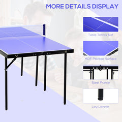 HOMCOM Folding 5ft Mini Compact Table Tennis Top Ping Pong Table Set Professional Net Games Sports Training Play Blue