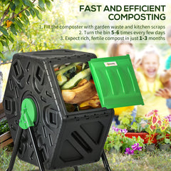 Outsunny 65L Garden Compost Bin, Single Chamber Rotating Composter, Compost Maker with 48 Ventilation Openings and Steel Legs