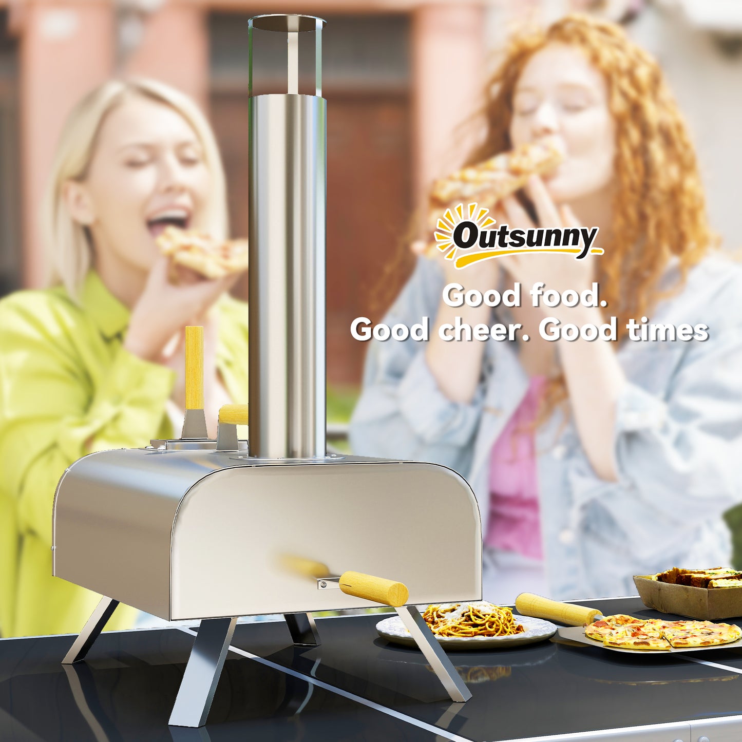 فرن بيتزا خارجي من Outsunny، فرن بيتزا محمول يعمل بحبيبات الخشب مع حجر بيتزا وقشر، أرجل قابلة للطي، مدخنة، صانعة بيتزا تعمل بالحطب مقاس 12 بوصة للطهي في الهواء الطلق، من الفولاذ المقاوم للصدأ