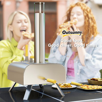 فرن بيتزا خارجي من Outsunny، فرن بيتزا محمول يعمل بحبيبات الخشب مع حجر بيتزا وقشر، أرجل قابلة للطي، مدخنة، صانعة بيتزا تعمل بالحطب مقاس 12 بوصة للطهي في الهواء الطلق، من الفولاذ المقاوم للصدأ