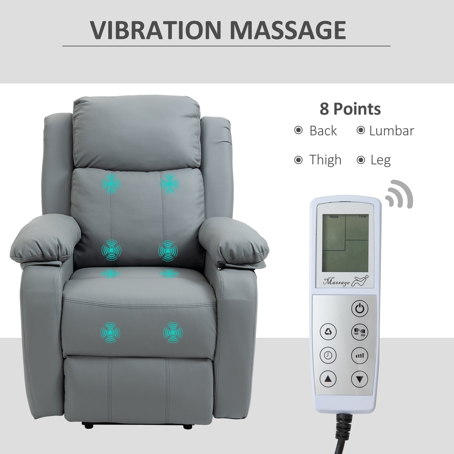 HOMCOM Riser and Recliner Chair with Massage, Heat, Power Lift Recliner Chair for Elderly with Remote Control, Extended Footrest, Dual Side Pockets, Overstuffed Electric Reclining Armchair, Grey