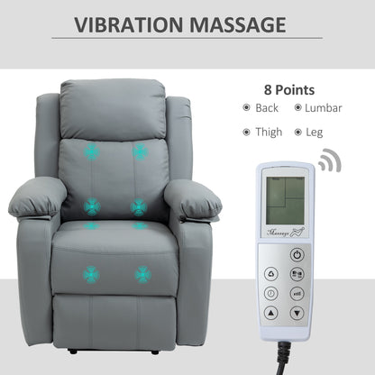 HOMCOM Riser and Recliner Chair with Massage, Heat, Power Lift Recliner Chair for Elderly with Remote Control, Extended Footrest, Dual Side Pockets, Overstuffed Electric Reclining Armchair, Grey