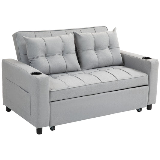 HOMCOM Two-Seater Pull-Out Sofa Bed - Light Grey