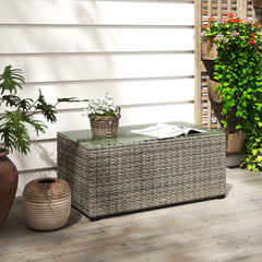 Outsunny 90 x 50cm Glass-Top Rattan Side Table - Dark Grey