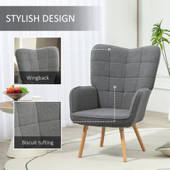 HOMCOM Teddy Fleece Wingback Accent Chair - Grey