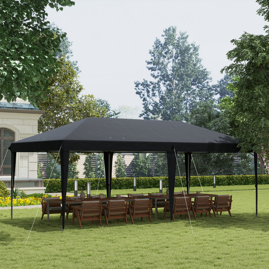 Outsunny Pop Up Gazebo 3 x 6m, Foldable Canopy Tent, Height Adjustable Wedding Awning Canopy w/ Carrying Bag, Black