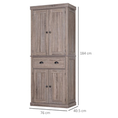 HOMCOM Freestanding Kitchen Cupboard, 184cm Tall Storage Cabinet with Doors and Shelves, Traditional Colonial 4-Door Kitchen Pantry Cupboard with Drawer, Dark Wood Grain