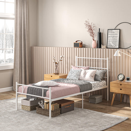 HOMCOM Single Bed Frame, Metal Bed Base with Headboard and Footboard, Metal Slat Support and 31cm Underbed Storage Space