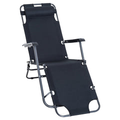 Outsunny Metal Frame 2 In 1 Sun Lounger w/ Pillow Black