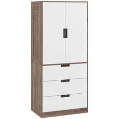 HOMCOM Two Door, Two Drawer Wardrobe - White/Brown