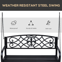 2 Seater Swing Seat Bench, Metal Garden Swing Chair with Chains, Weather Resistant, for the Patio, Yard, Deck and Yard, Black