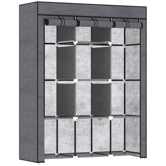 HOMCOM Fabric Wardrobe, Portable Wardrobe, Clothes Storage Unit with 8 Shelves, 2 Hanging Rods, 125 x 43 x 162.5 cm, Dark Grey