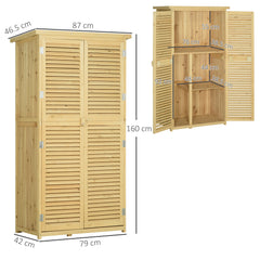 Outsunny 87 x 47 x 160cm Wooden Garden Shed, Sheds & Outdoor Storage with Asphalt Roof and 2 Lockable Doors, Natural